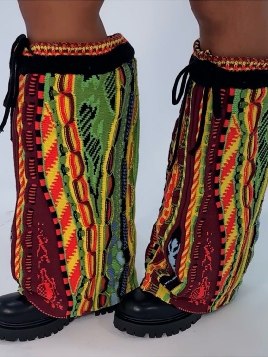 AKIRA Dresses & Skirts - AKIRA Size 10 Multicolor Patterned Knit Boots with Drawstring at the Top